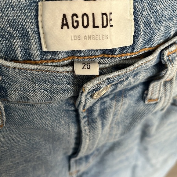 Agolde Merrel Light Wash Mid Rise Straight Raw Hem Jeans Size 26 - Picture 5 of 6